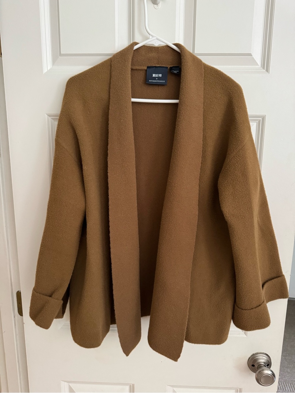 Anthropologie Camel Open-Front Shawl-Collar Coatigan